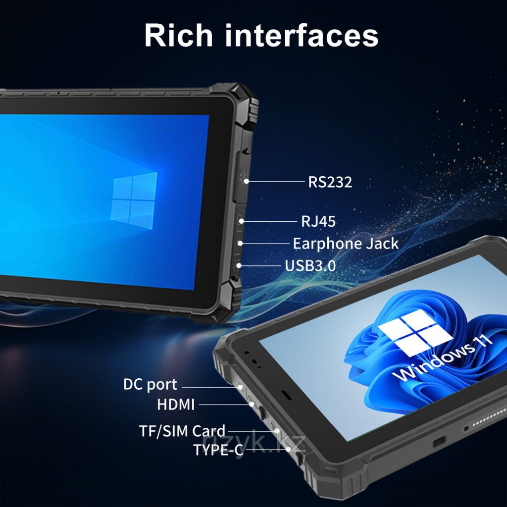 Промышленный планшет 8 дюймаовый Win11, IP67 с IPS-экраном 400 нит, NFC, сканером штрих-кодов, со съемным аккумулятором 5550 мАч