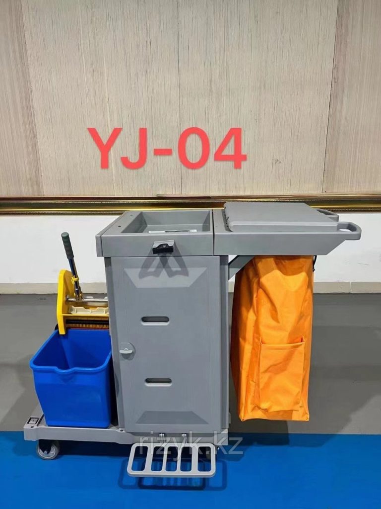 Качественная пластиковая уборочная тележка на 4 колесах 68 кг для обслуживание и уборки номеров в отелях и ресторанах